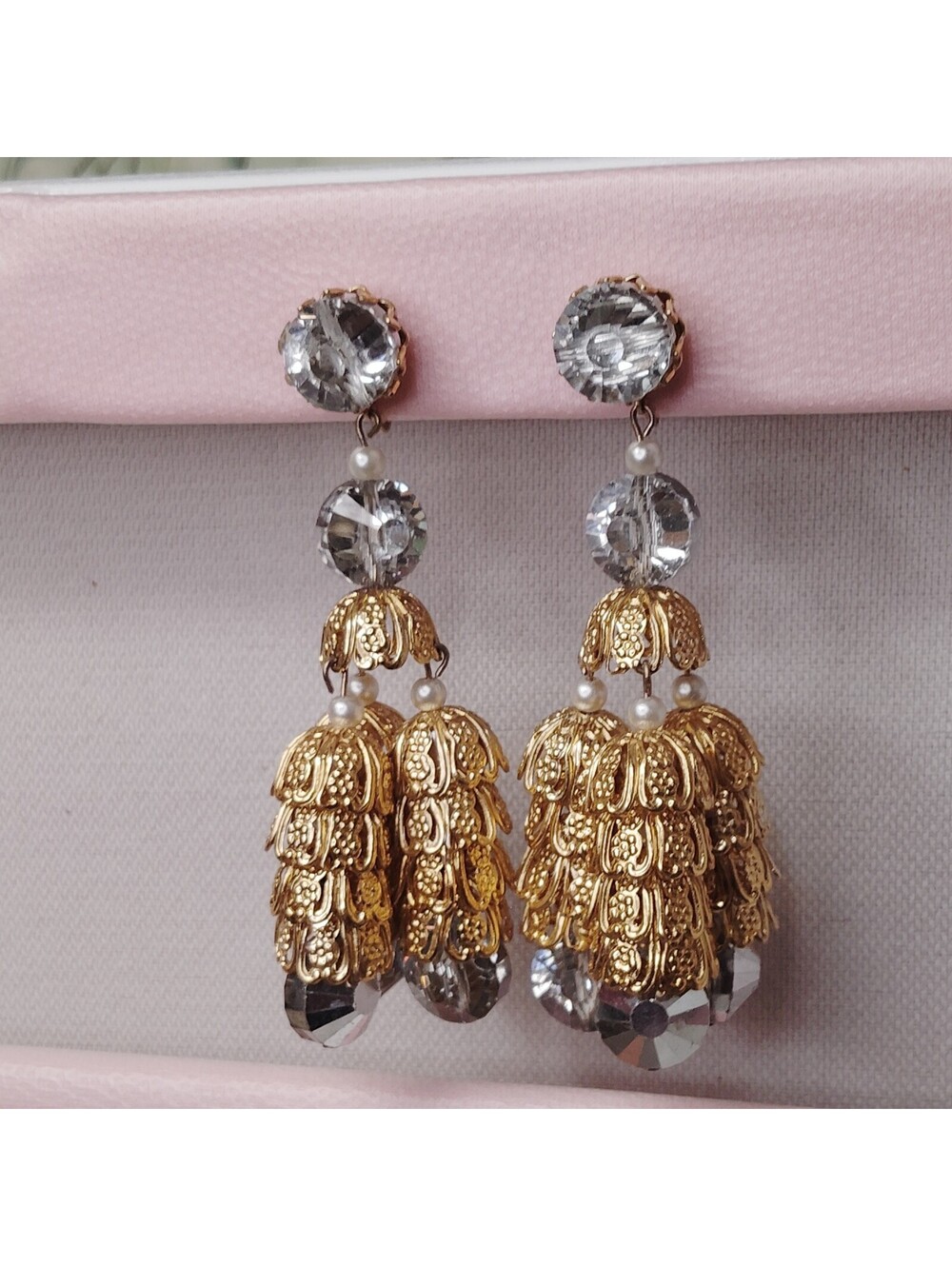 Vintage 1960s Castlecliff Chandelier Glass Drop Clip On Earrings Signed